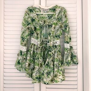 NWOT Barok Floral Lace Coverup Mini Dress with Ties in Green & White